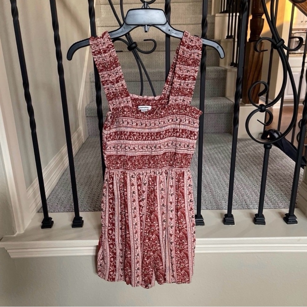 American Eagle Red Floral Striped Sleeveless Romper size XS